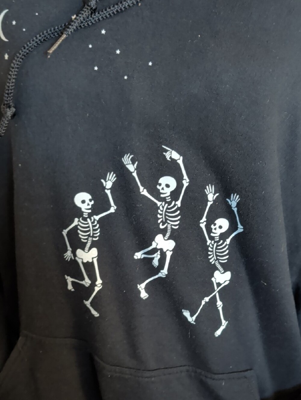 Gildan Black Hoodie with White Dancing Skeletons - Picture 2 of 4